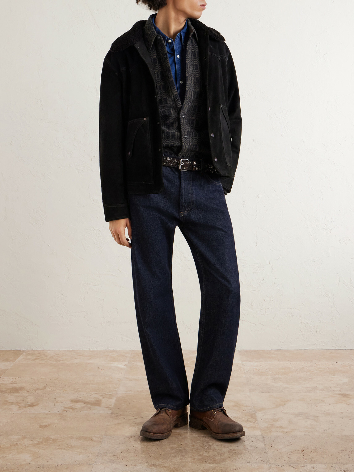RRL - Shearling-Trimmed Suede Jacket - Black