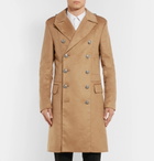 Balmain - Slim-Fit Double-Breasted Faux Suede Coat - Camel