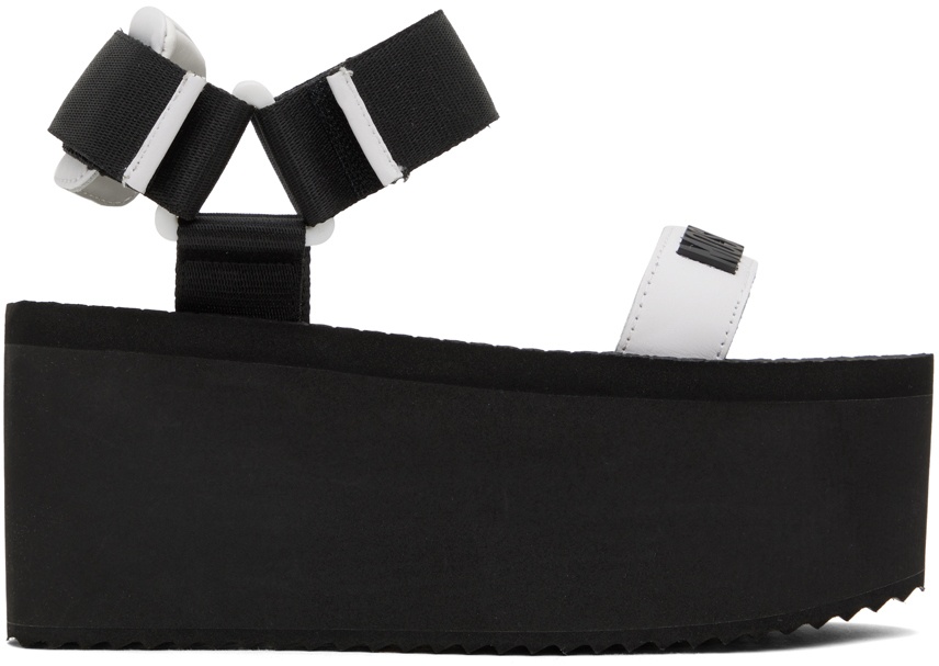 Moschino Black Logo Flatform Wedge Sandals Moschino