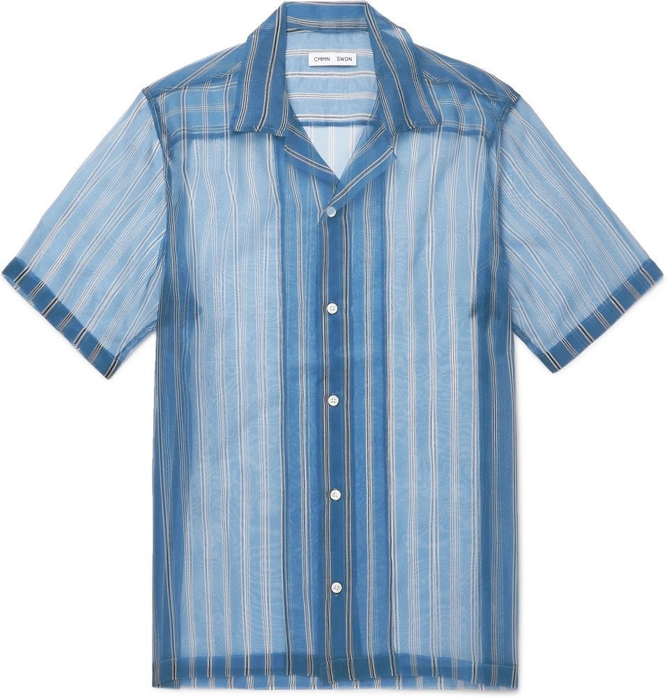 CMMN SWDN - Duncan Camp-Collar Striped Silk-Organza Shirt - Blue 