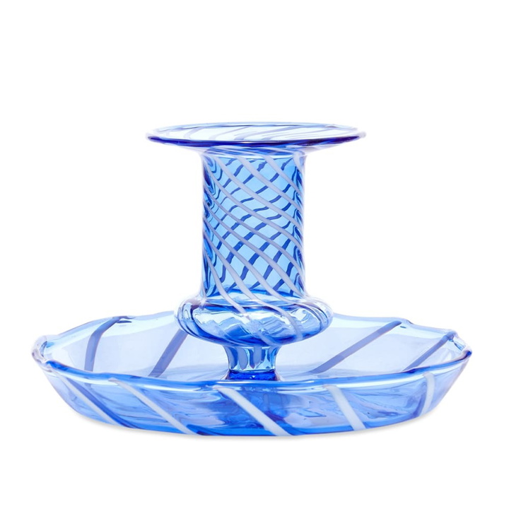 Photo: HAY Flare Stripe Candle Holder in Light Blue/White