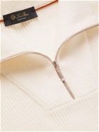 LORO PIANA - Ribbed Cotton and Silk-Blend Half-Zip Sweater - White - IT 48
