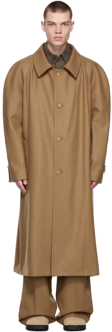 Hed Mayner Tan Wool Raglan Coat Hed Mayner