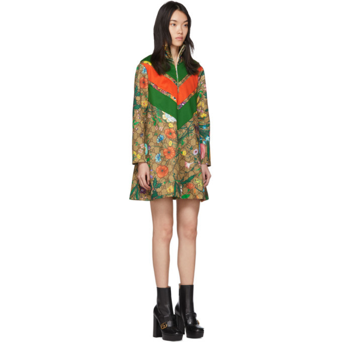 GG Supreme Silk Wrap Dress in Brown - Gucci