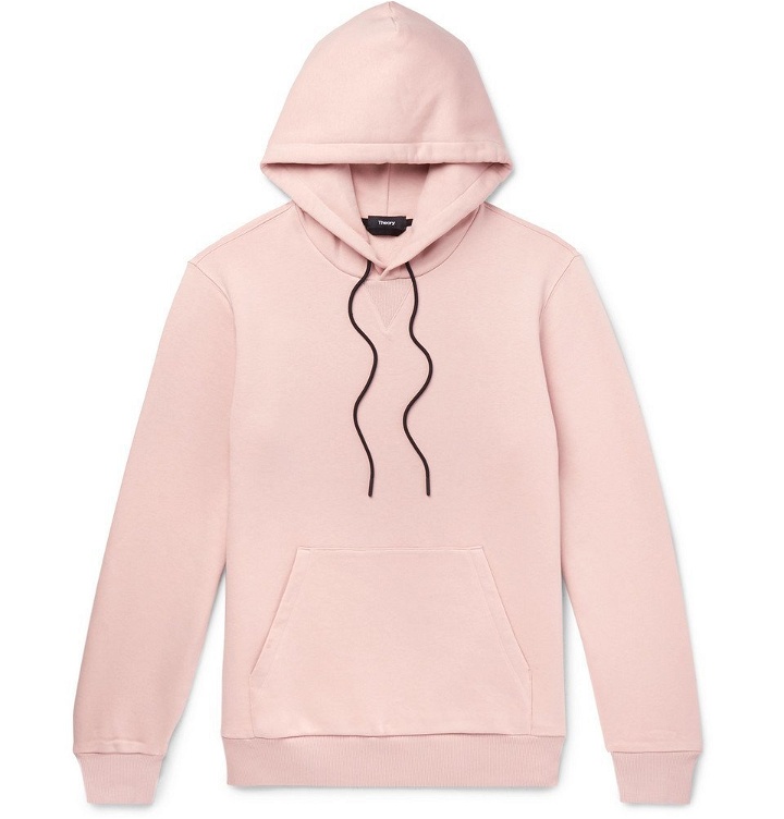 Photo: Theory - Color Field Flocked Fleece-Back Cotton-Blend Jersey Hoodie - Pink