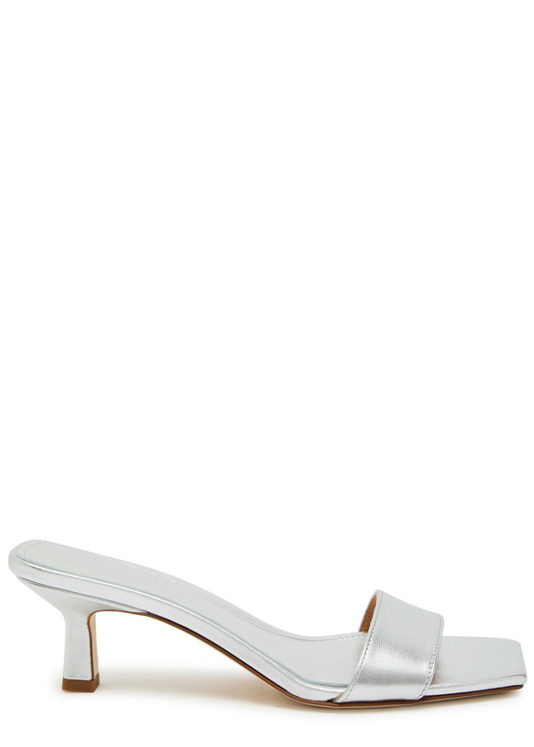 Photo: Aeyde Gilly 55 Metallic Nappa Sandals Silver