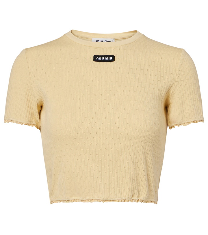 Photo: Miu Miu Lace-trimmed pointelle cotton crop top