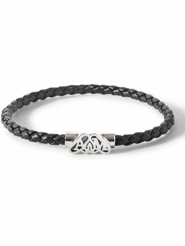 Photo: Alexander McQueen - Braided Leather and Silver-Tone Bracelet - Silver