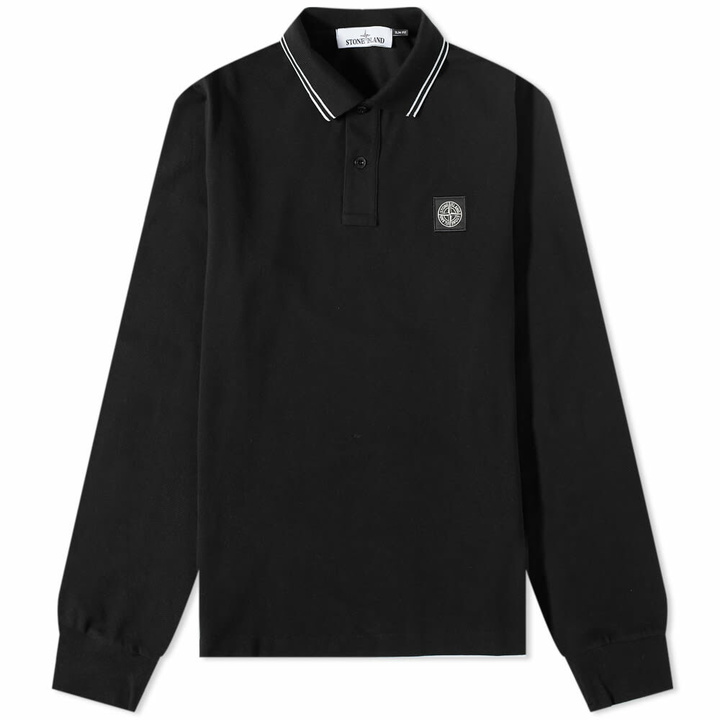 Photo: Stone Island Men's Long Sleeve Patch Polo Shirt in Black