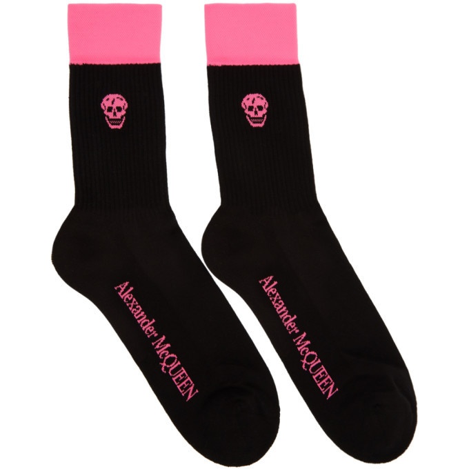Photo: Alexander McQueen Black and Pink Stripe Skull Socks