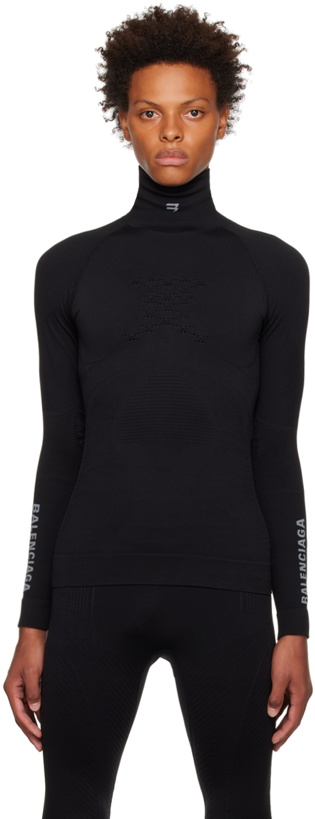 Photo: Balenciaga Black Sporty B Highneck Athletic Long Sleeve T-Shirt