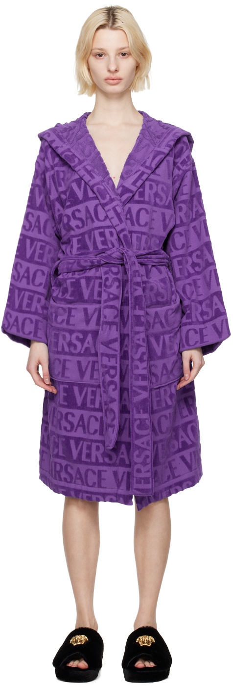 Versace Underwear Purple Hooded Robe Versace Underwear