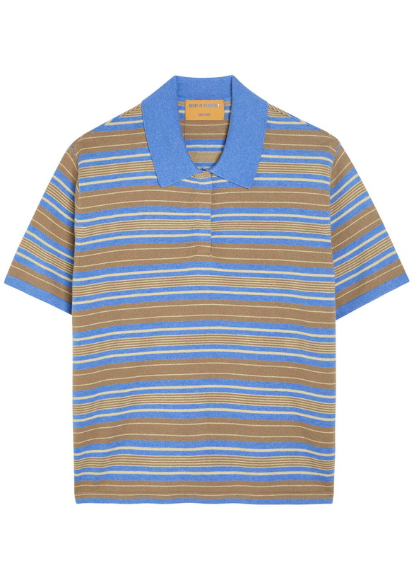 Photo: Guest In Residence Striped Cotton and Cashmere-blend Polo Shirt Blue