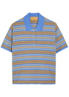 Guest In Residence Striped Cotton and Cashmere-blend Polo Shirt Blue
