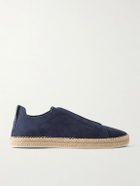 Zegna - Triple Stitch™ Leather-Trimmed Suede Slip-On Sneakers - Blue
