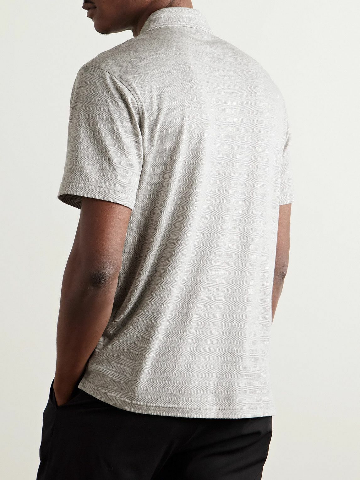 Peter Millar - Harris Herringbone Stretch-Cotton and Modal-Blend Polo Shirt - Gray