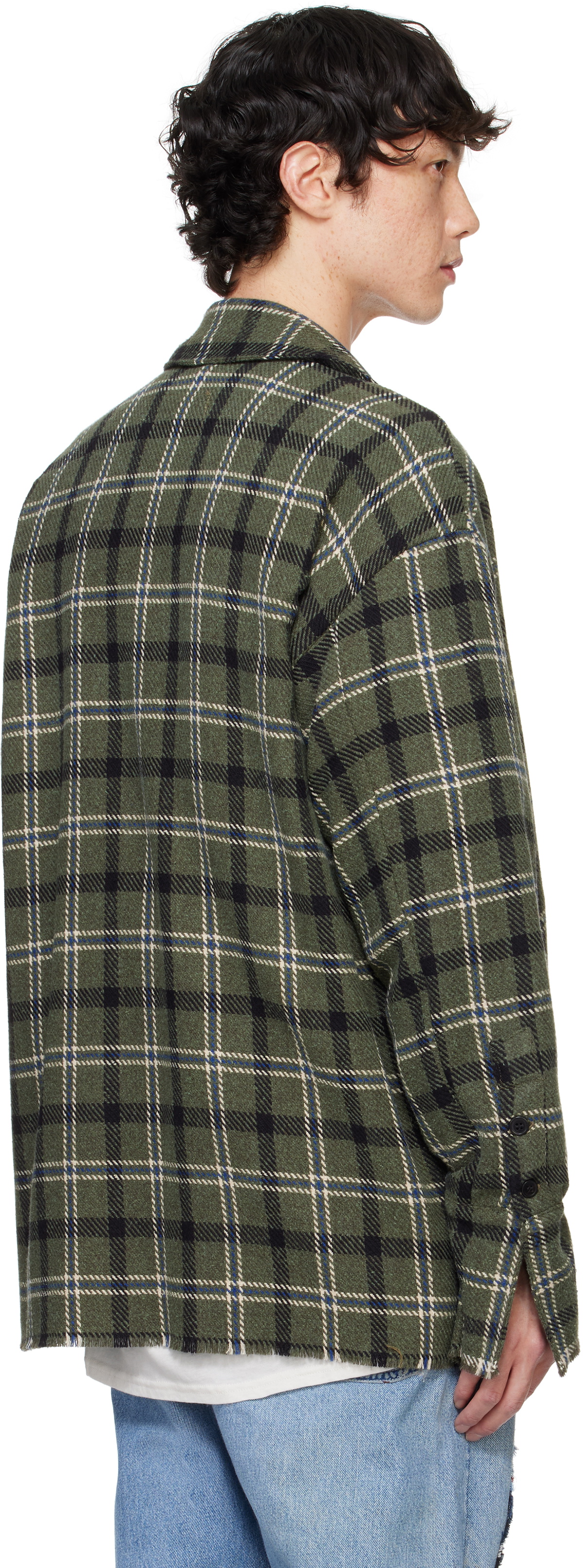 Greg Lauren Khaki Plaid Shawl Collar Shirt