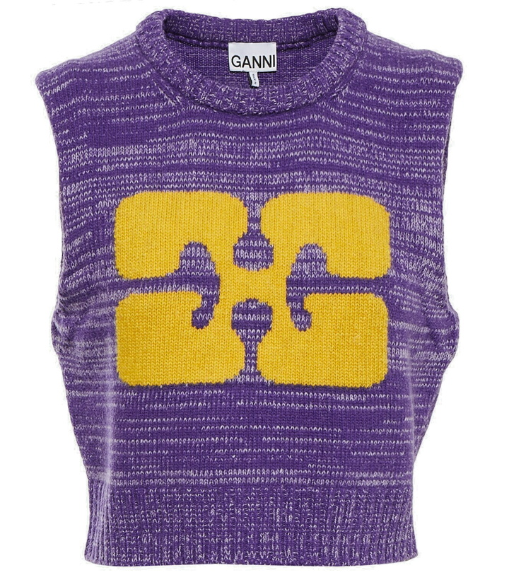 Photo: Ganni Logo cropped wool-blend sweater vest