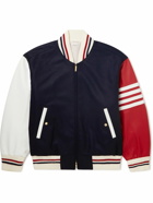 Thom Browne - Bouclé-Trimmed Leather and Wool-Felt Bomber Jacket - Blue