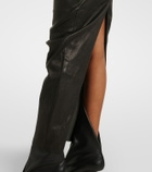 Rick Owens Dirt Pillar leather and cotton midi skirt