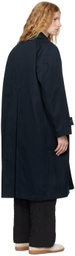 DOCUMENT Navy Ventile Cotton Inverted Pleats Balmacaan Coat