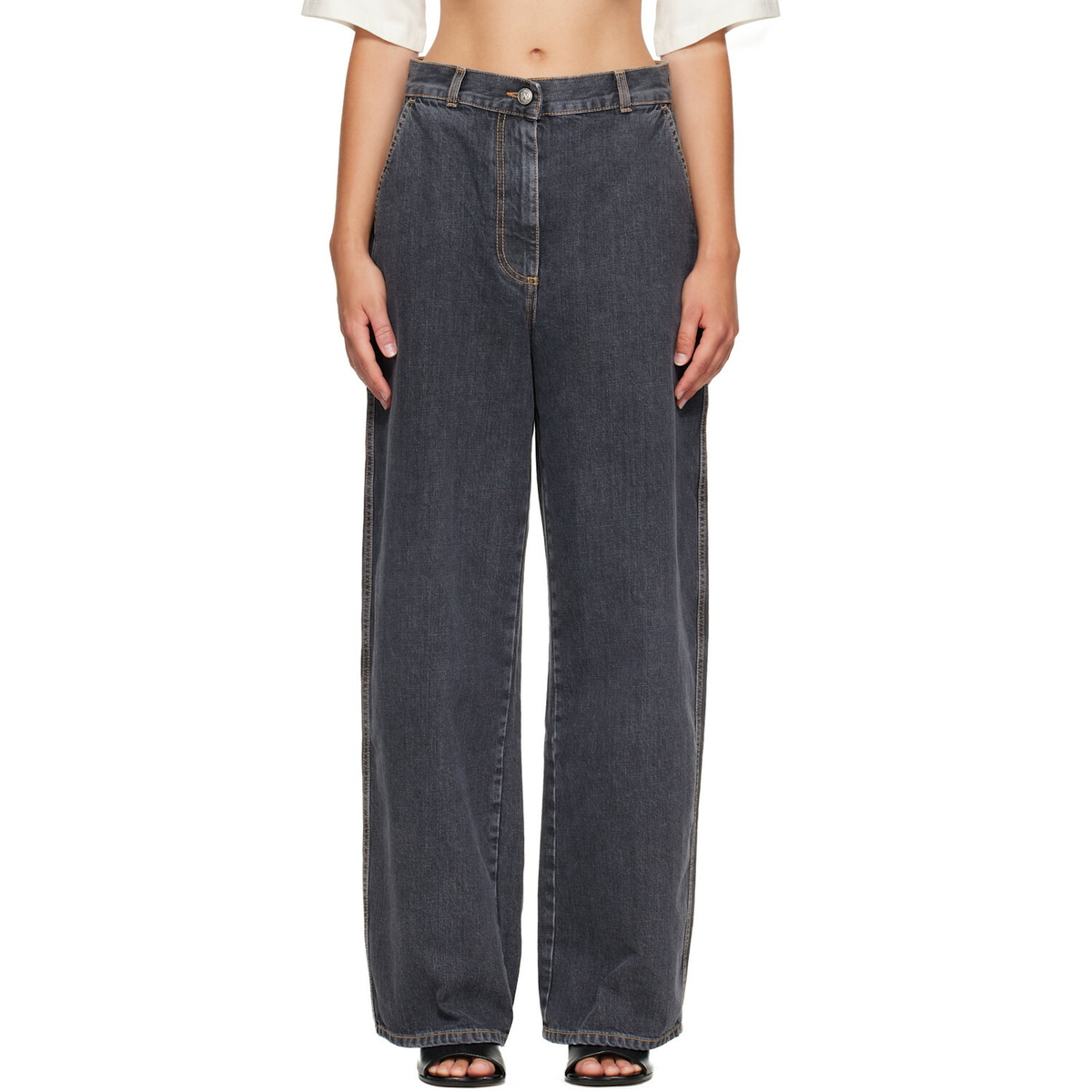 Palm Angels Gray Tree Logo Loose Jeans