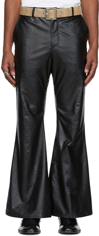 Photo: LU'U DAN SSENSE Exclusive Black Faux-Leather Snake 70's Bellbottom Trousers