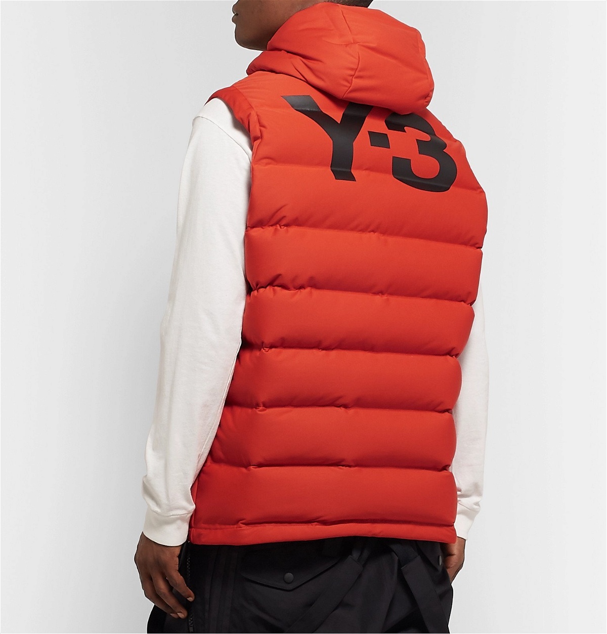Y-3 - Logo-Print Quilted Shell Down Hooded Gilet - Orange Y-3