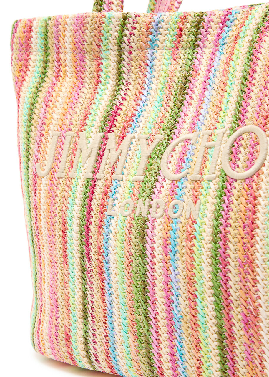 Jimmy Choo Beach Striped Raffia Tote - Green - One Size