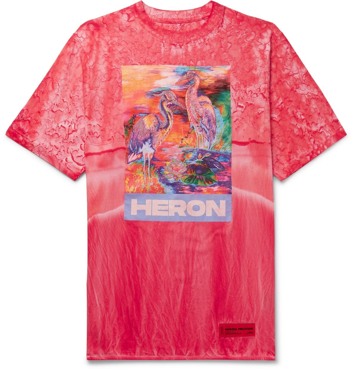 Photo: Heron Preston - Embroidered Logo-Print Tie-Dyed Cotton-Jersey T-Shirt - Pink