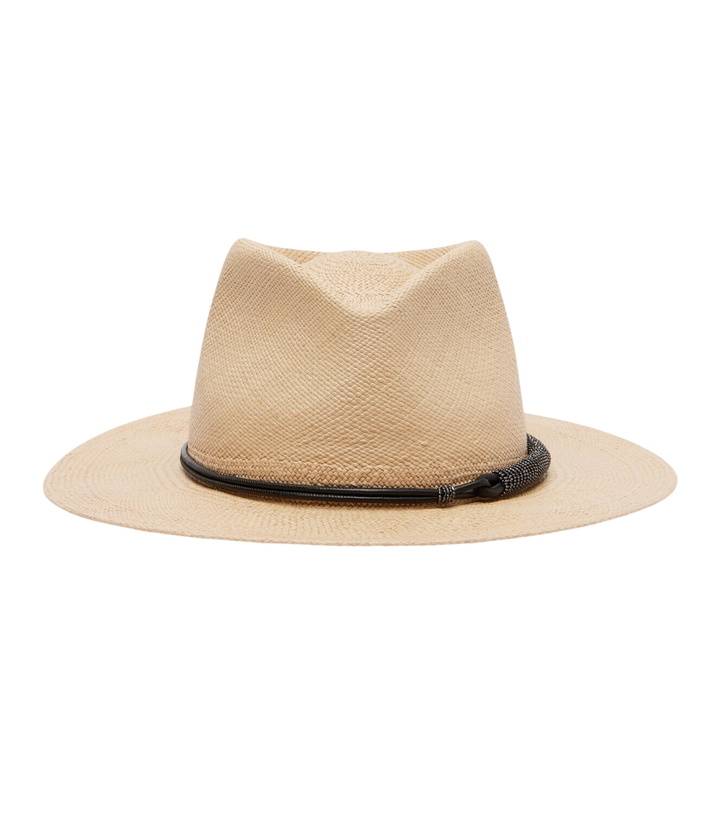 Photo: Brunello Cucinelli Monili leather-trimmed straw fedora hat