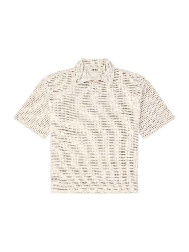 Photo: Auralee - Tussah Open-Knit Silk and Cotton-Blend Polo Shirt - Neutrals