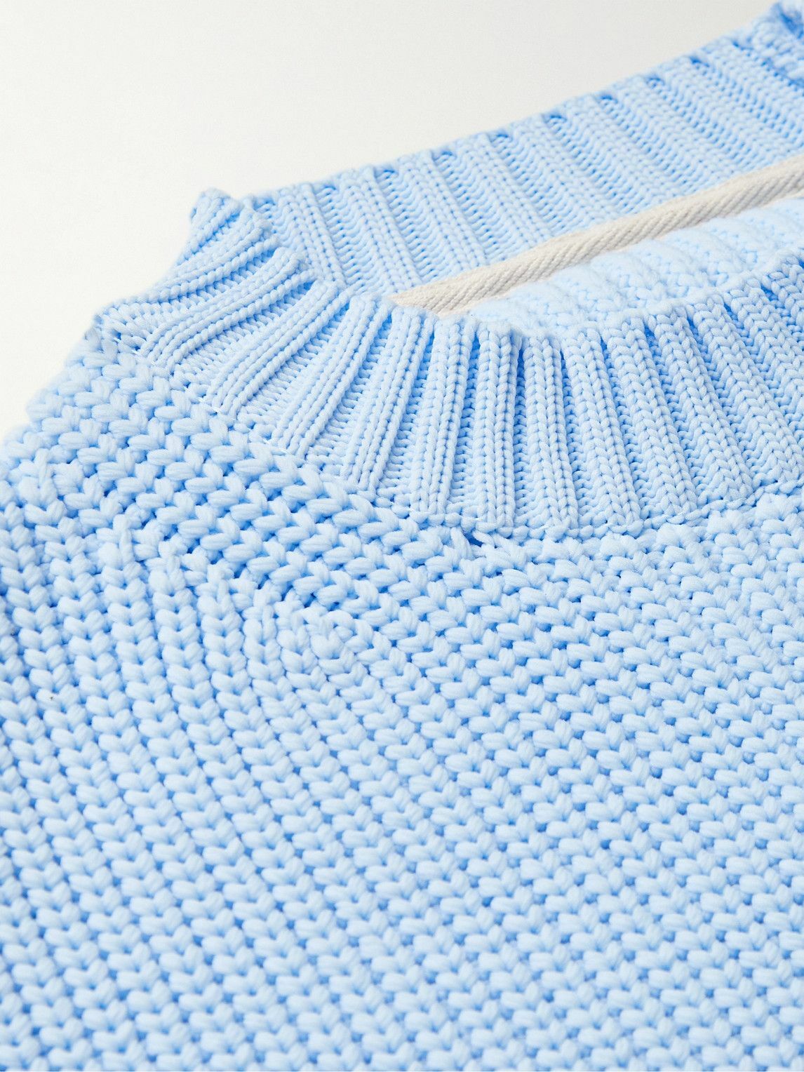 Sacai - Grosgrain-Trimmed Ribbed-Knit Sweater - Blue Sacai Sacai - Grosgrain-Trimmed Ribbed-Knit Sweater - Blue Sacai