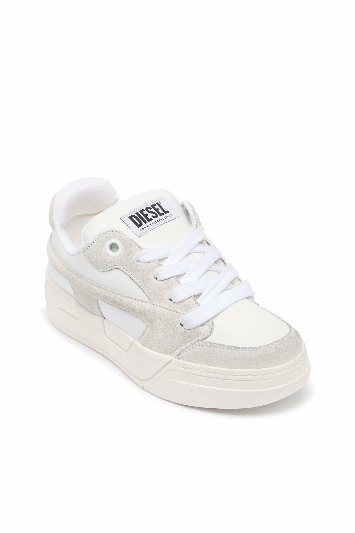 Diesel D-Ollie-Distressed sneakers in leather and suede - Sneakers Womens in White