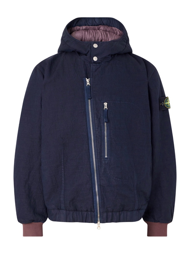 Photo: Stone Island - Garment-Dyed Hooded Padded Diagonal Cotton Wool-TC Twill Jacket - Blue