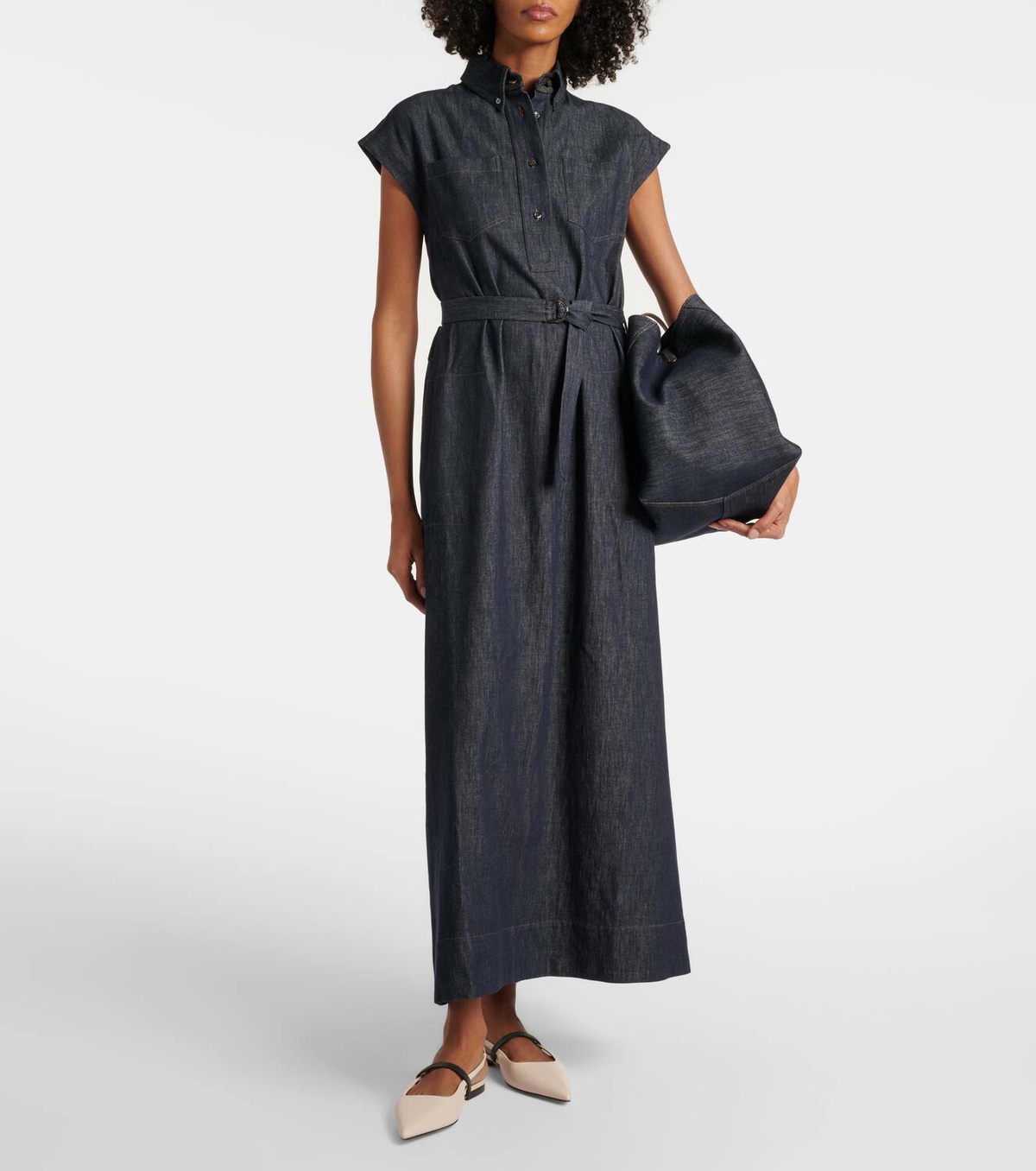Brunello Cucinelli Belted denim maxi dress