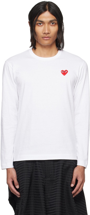 Photo: COMME des GARÇONS PLAY White Heart Patch Long Sleeve T-Shirt