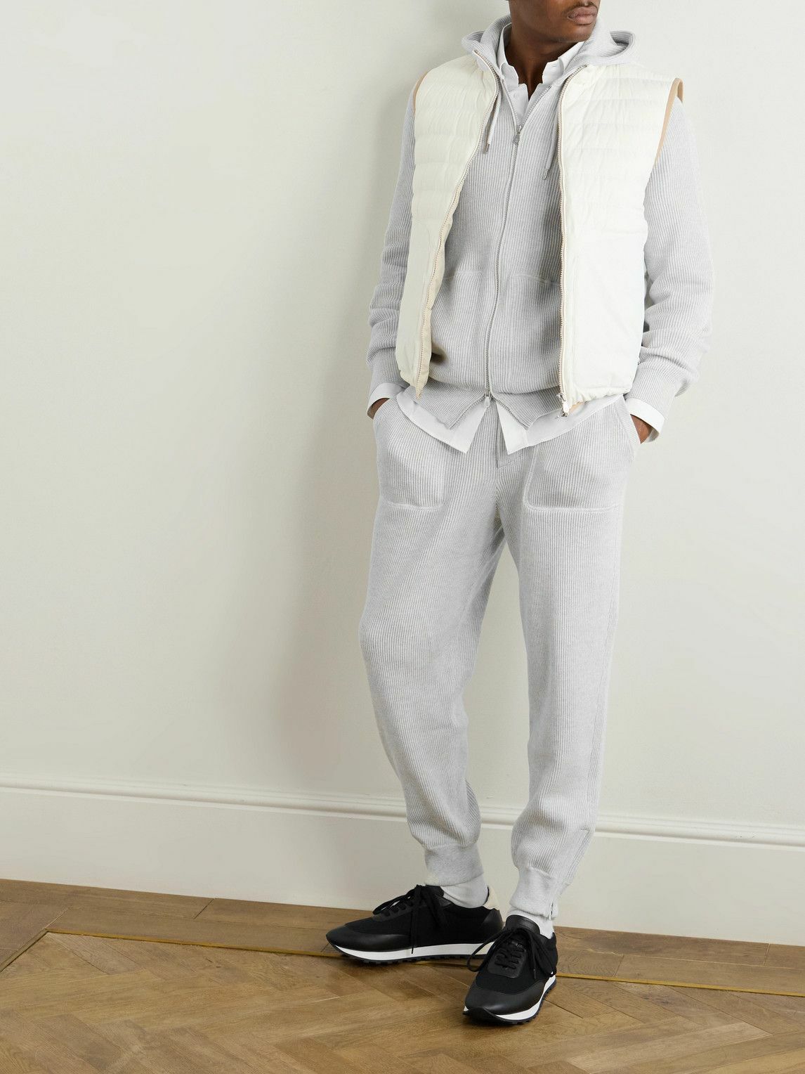 Brunello Cucinelli - Logo-Embroidered Ribbed Cotton Zip-Up Hoodie