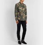 Balmain - Slim-Fit Grandad-Collar Distressed Camouflage Cotton Shirt - Green