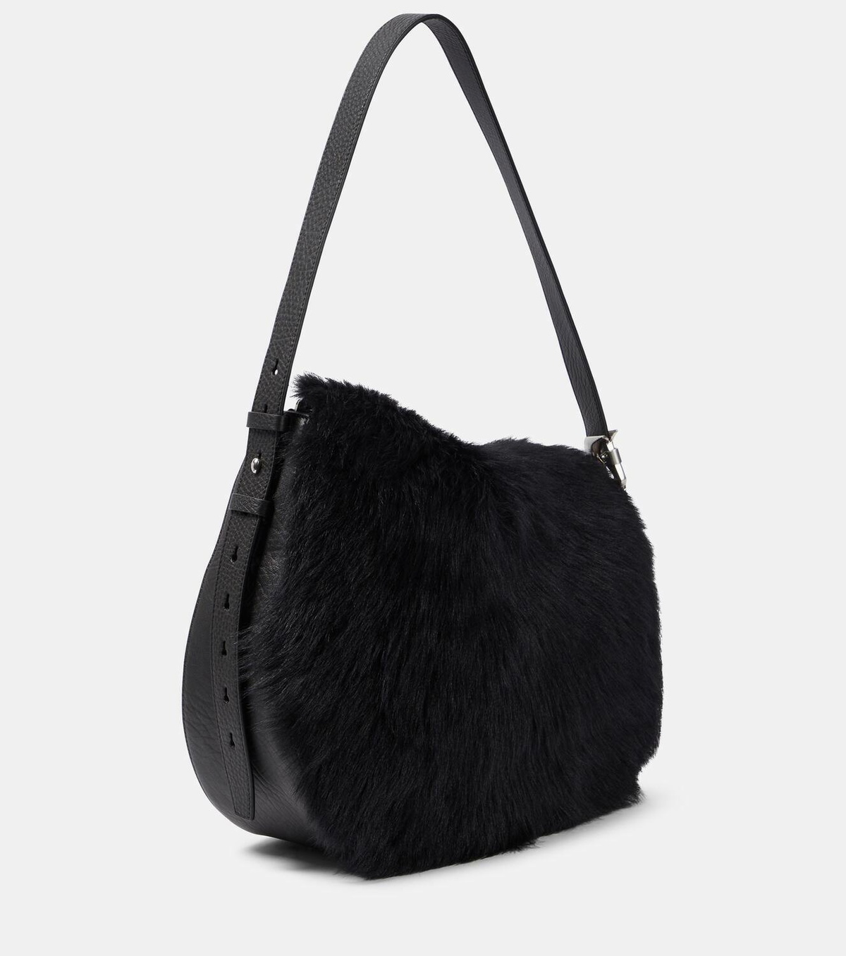 BURBERRY★素敵！Black Leather Shearling Medium Knight Bag Burberry Knight Medium leather and shearling shoulder bag