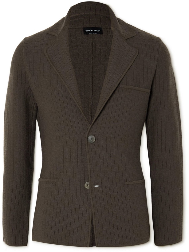 Photo: Giorgio Armani - Slim-Fit Virgin Wool-Blend Jacquard Blazer - Brown