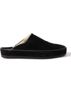 Mulo - Shearling-Lined Suede Slippers - Black