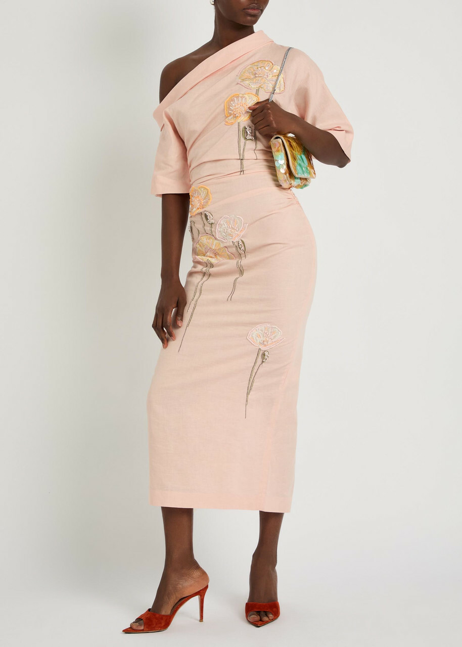 Bernadette Bowery Floral-embroidered Cotton-blend Midi Dress Pearl