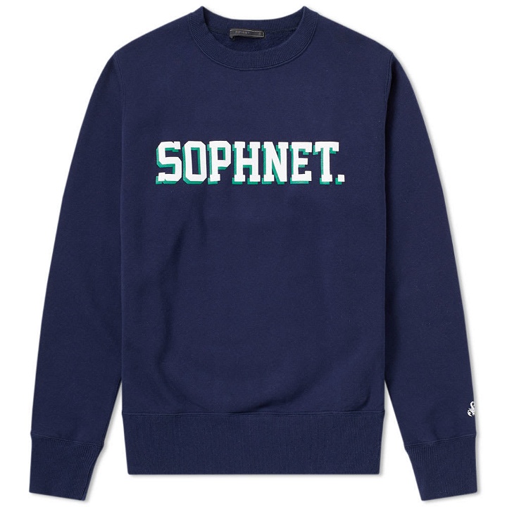 Photo: SOPHNET. Logo Crew Sweat Blue