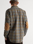 Beams Plus - Guide Faux Suede-Trimmed Checked Cotton-Flannel Shirt - Brown