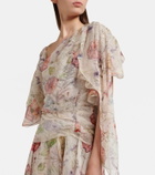 McQueen Floral asymmetric silk chiffon gown
