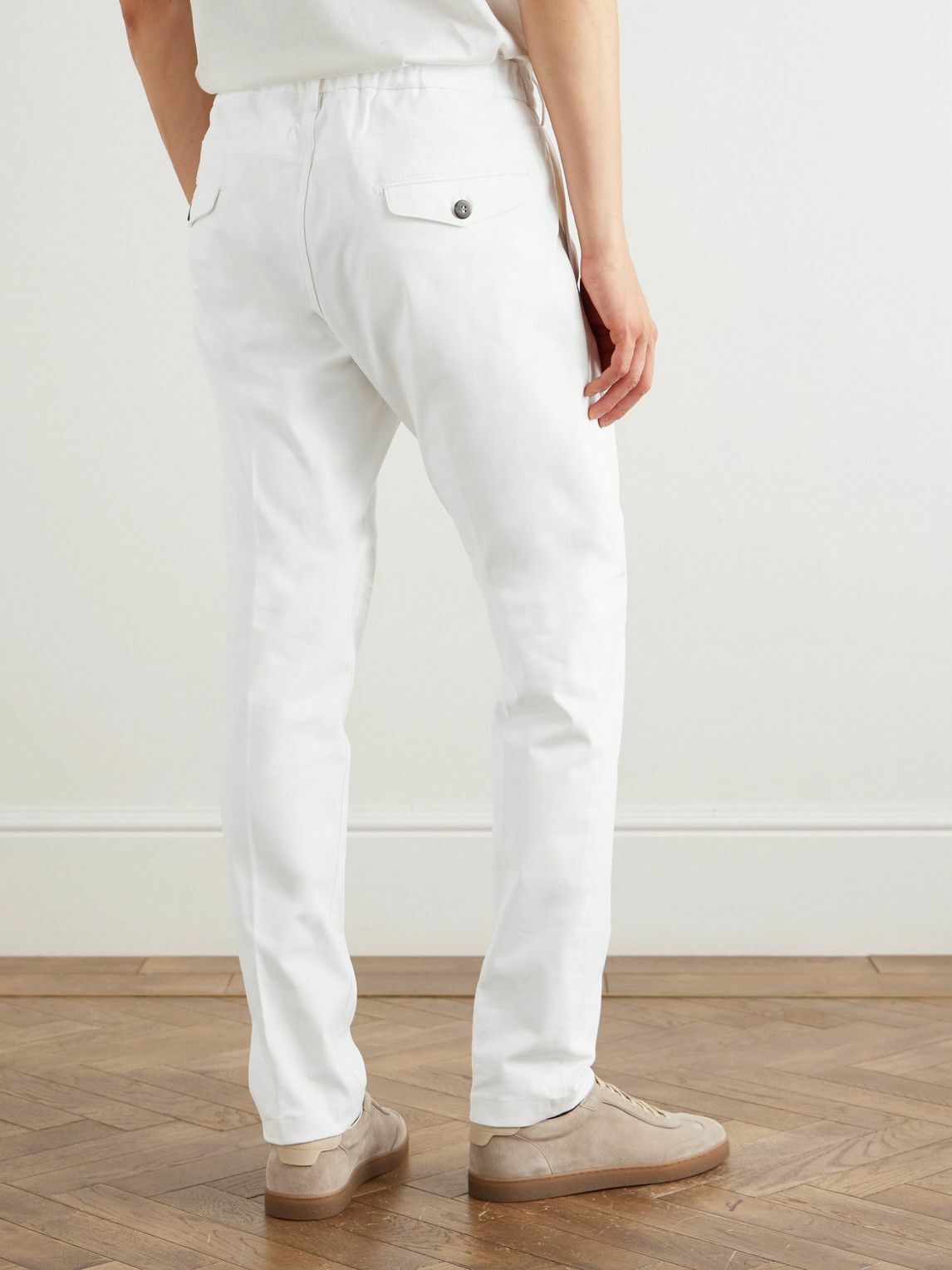 Eleventy - Straight-Leg Pleated Cotton-Blend Twill Trousers - White