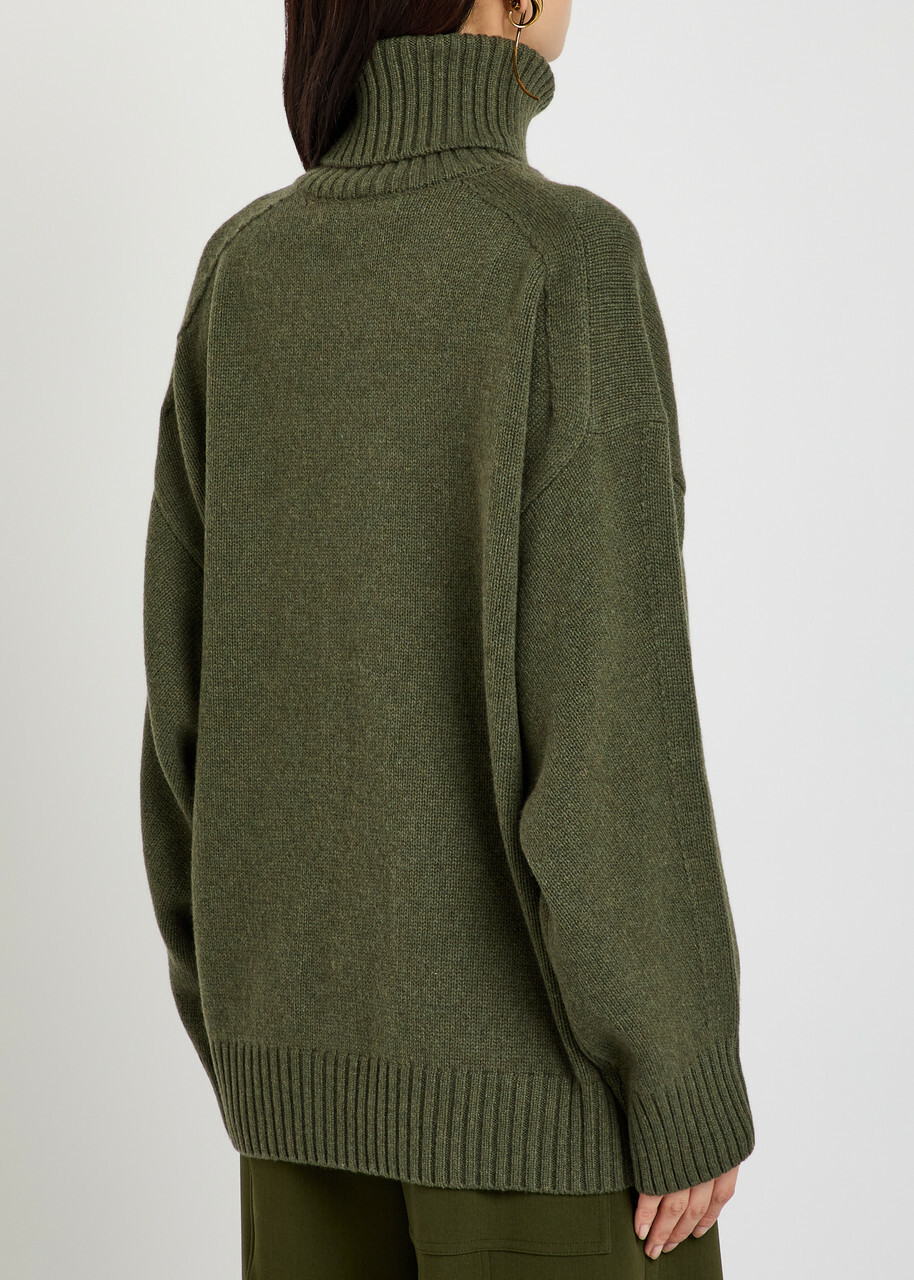 Another Tomorrow Turtle-neck Cashmere and Wool-blend Jumper Dark Green