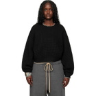 Fear of God ESSENTIALS Black Holiday Heavy Waffle 90s Crewneck Sweater