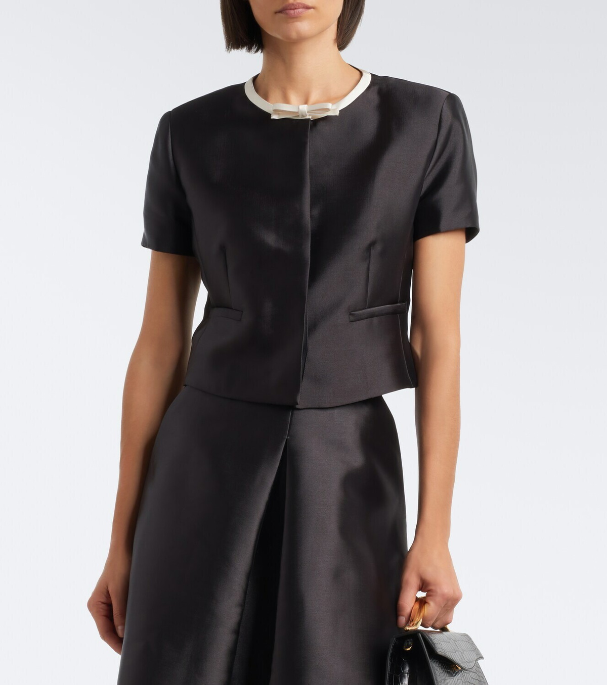 Simkhai Naelle bow-detail cropped satin top
